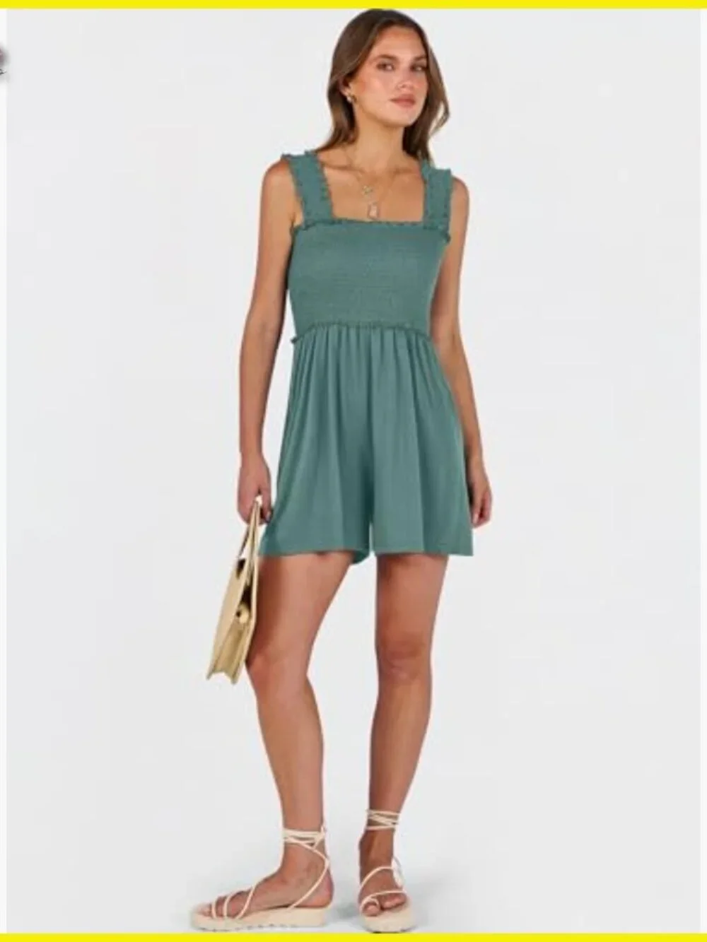 Sleeveless Square Neck Romper Smocked Backless Loose Fit Summer Casual - Picture 6 of 7